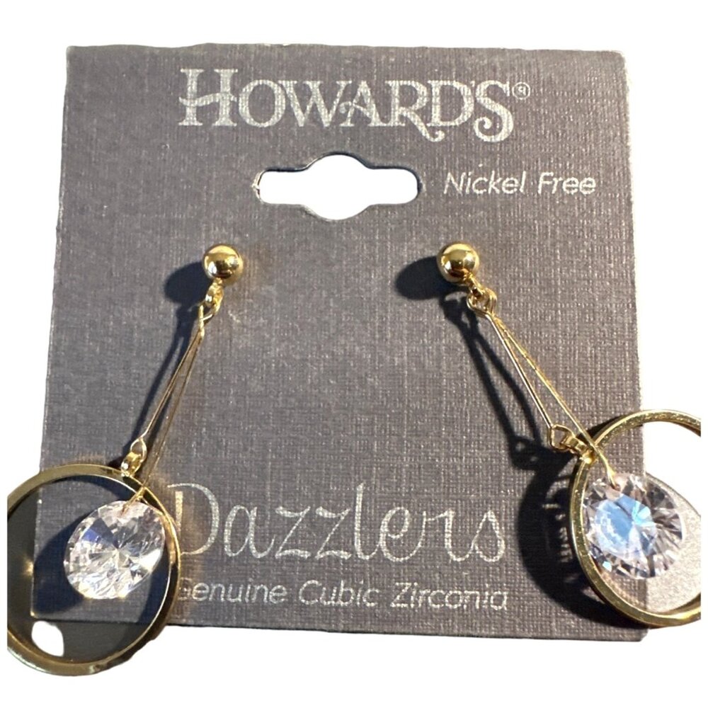 🌼Dazzlers Cubic Zirconia Drop Earrings Dangle Gold Tone - Picture 2 of 6